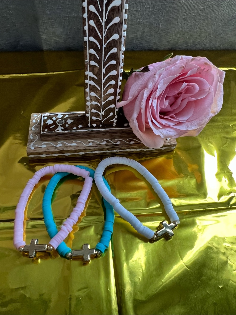 Stackable Cross Charm Stretch Bracelets -
